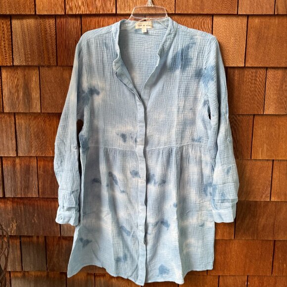 NWOT Anthropologie Cloth & Stone Blue Tie Dye Button Front Dress - Women's Large - Picture 6 of 12